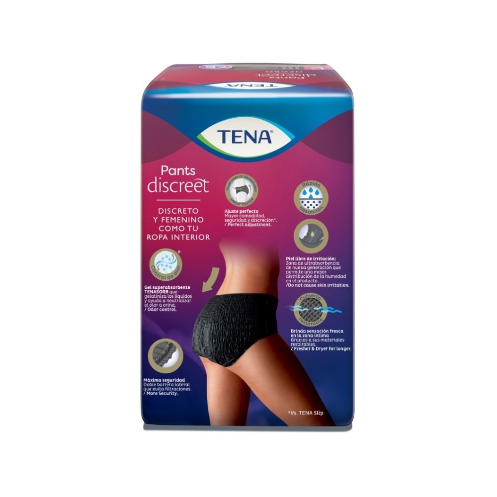 ROPA INTERIOR TENA PANTS DISCREET BLACK TALLA L BOLSA X 8 UNDS