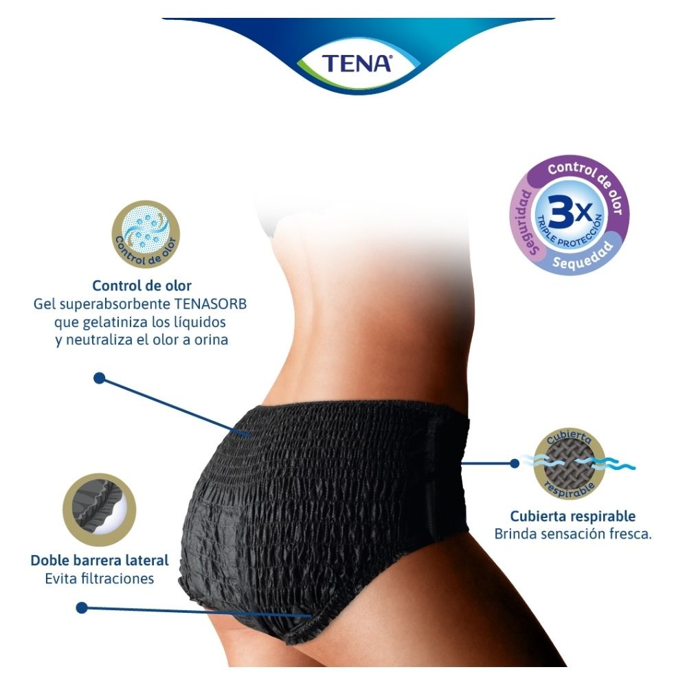 ROPA INTERIOR TENA PANTS DISCREET BLACK TALLA L BOLSA X 8 UNDS