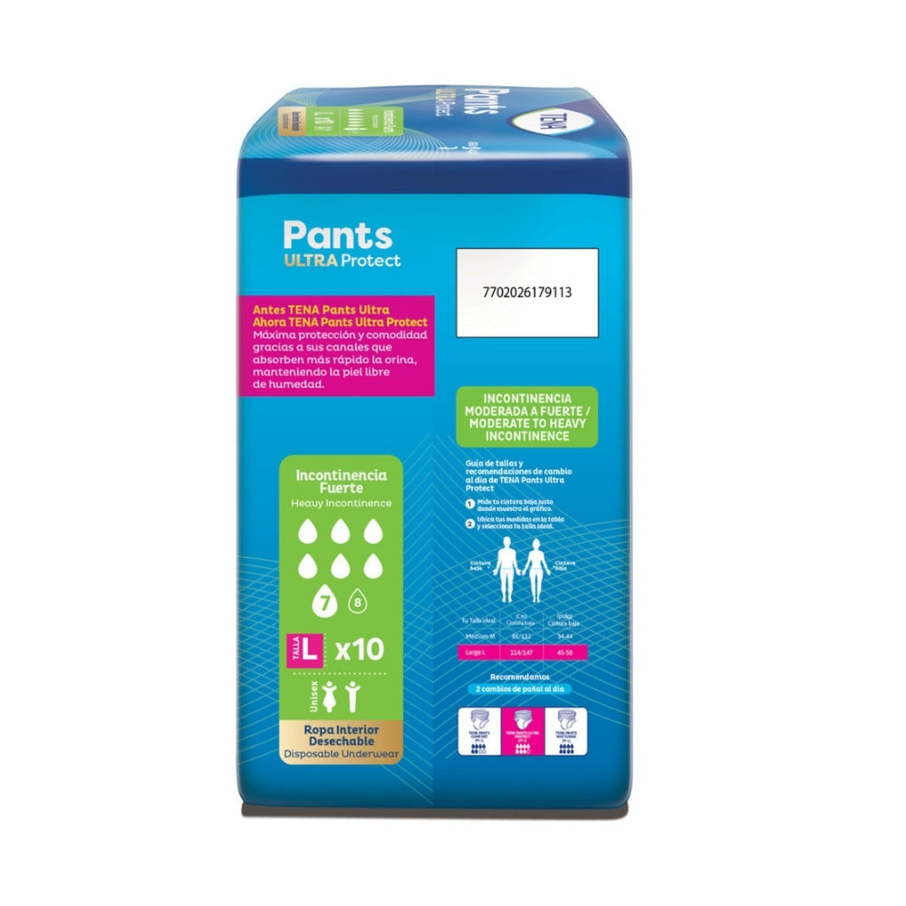 ROPA INTERIOR TENA PANTS ULTRA PROTECT TALLA L BOLSA X 10 UNDS