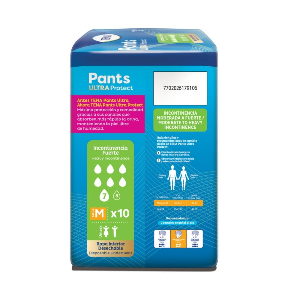 ROPA INTERIOR TENA PANTS ULTRA PROTECT TALLA M BOLSA X 10 UNDS