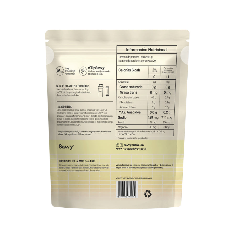 SAVVY RECHARGE PINEAPPLE COCONUT BOLSA 120 G