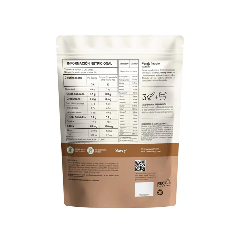 SAVVY VEGGIE POWER VAINILLA FRANCESA DOYPACK 560 G