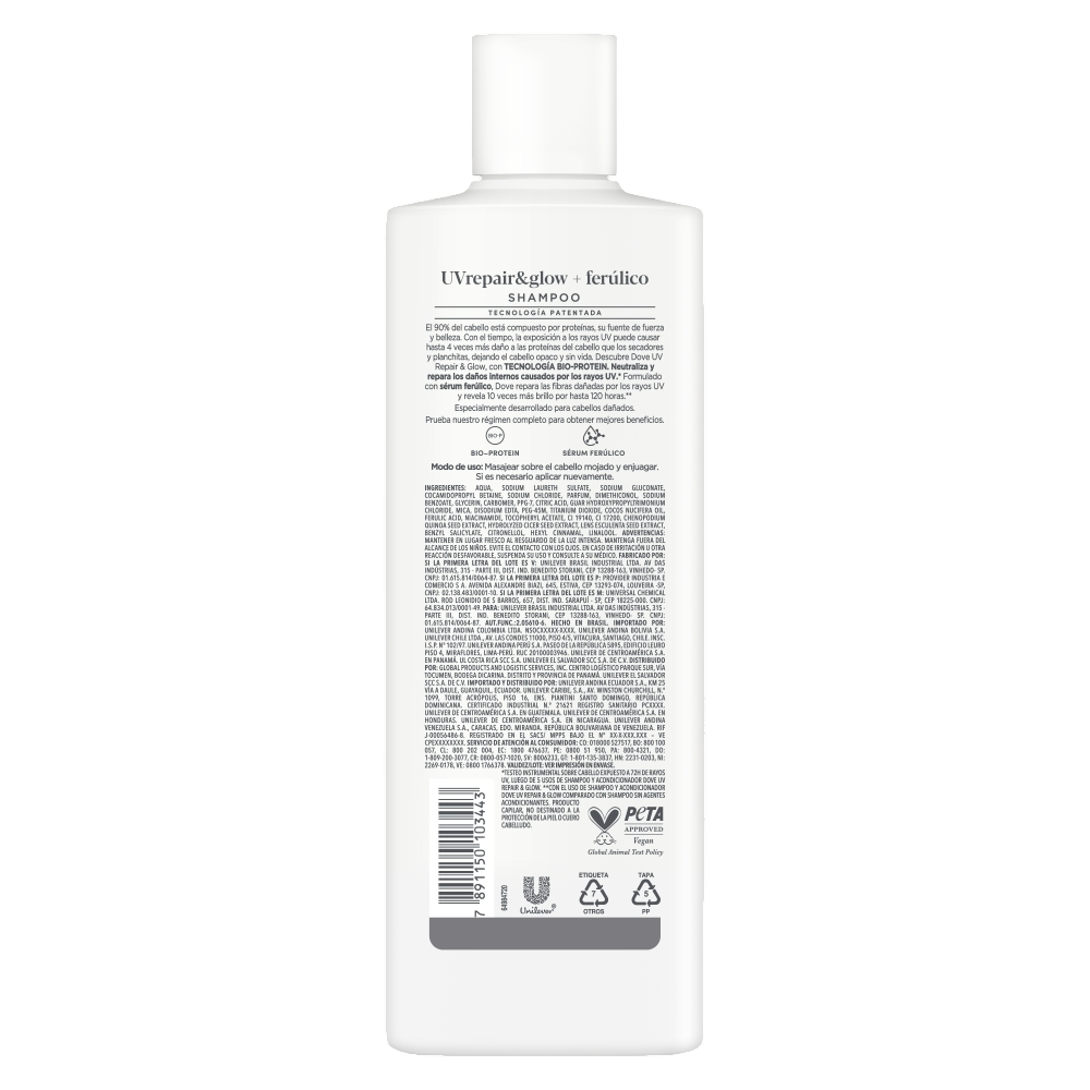 SHAMPOO DOVE UV REPAIR & GLOW FRASCO 370 ML