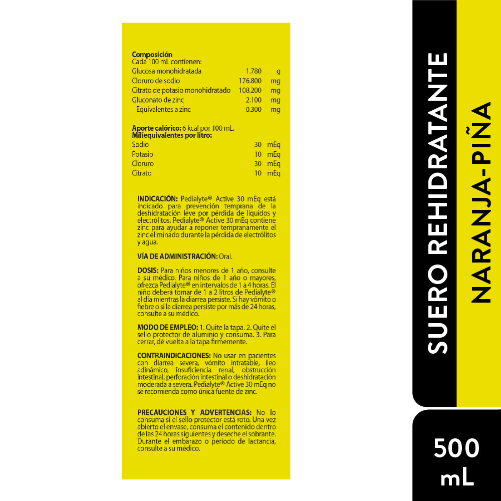 SUERO PEDIALYTE ACTIVE 30 NARANJA PIÑA FRASCO 500 ML