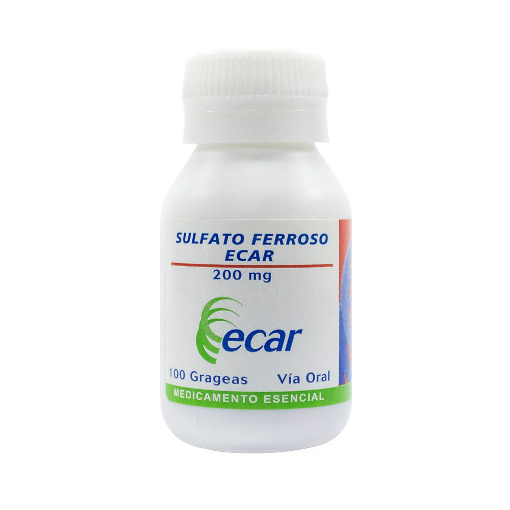 SULFATO FERROSO ECAR GRAGEAS 200 MG FRASCO X 100 UNDS