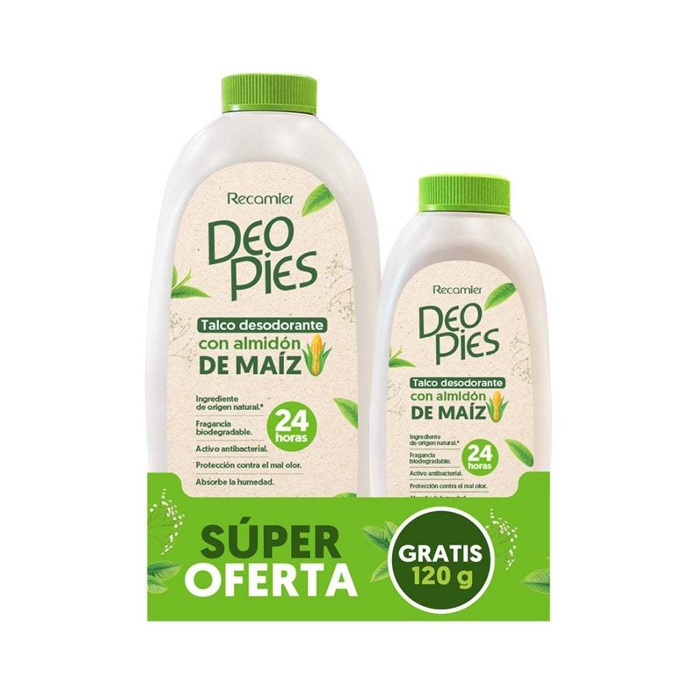 TALCO DEO PIES CON ALMIDON DE MAIZ FRASCO 300 + 120G