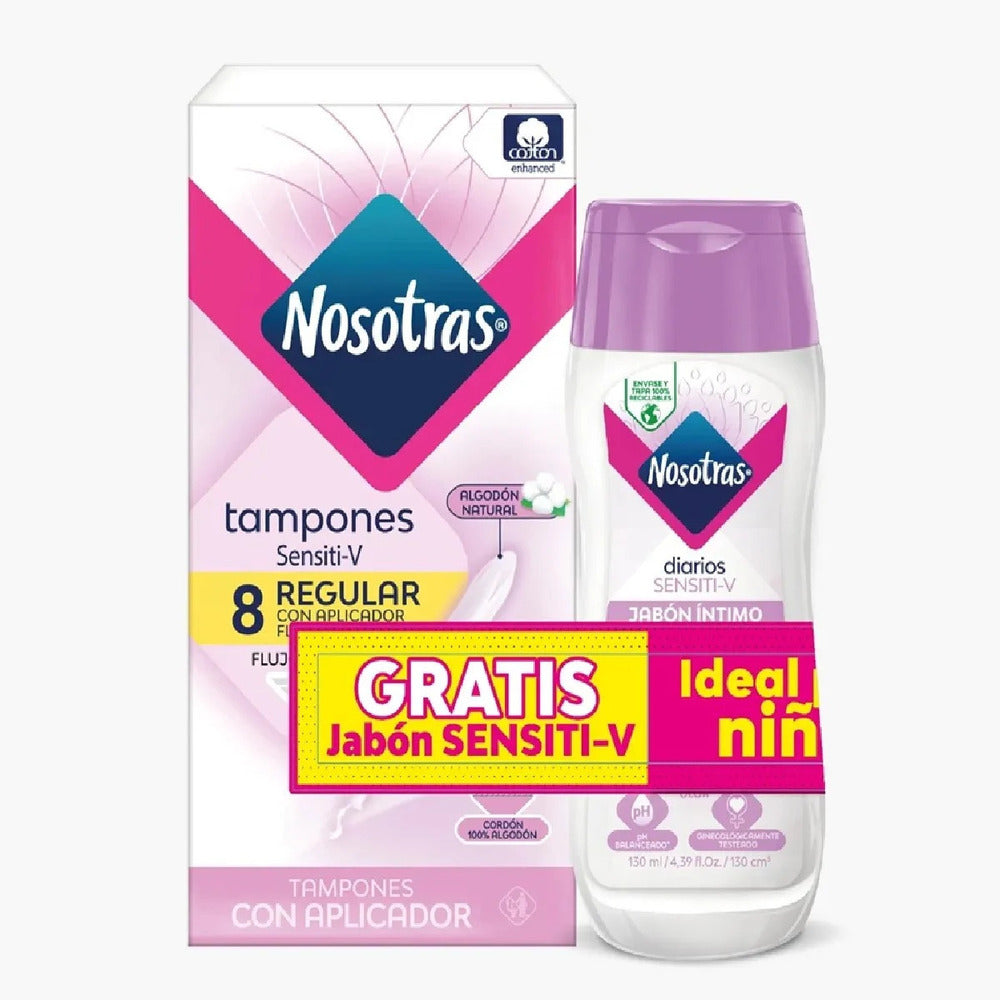 TAMPONES NOSOTRAS CON APLIC REGULAR X8+ JABON INTIMO SENSITIVE FRASCO 130 ML