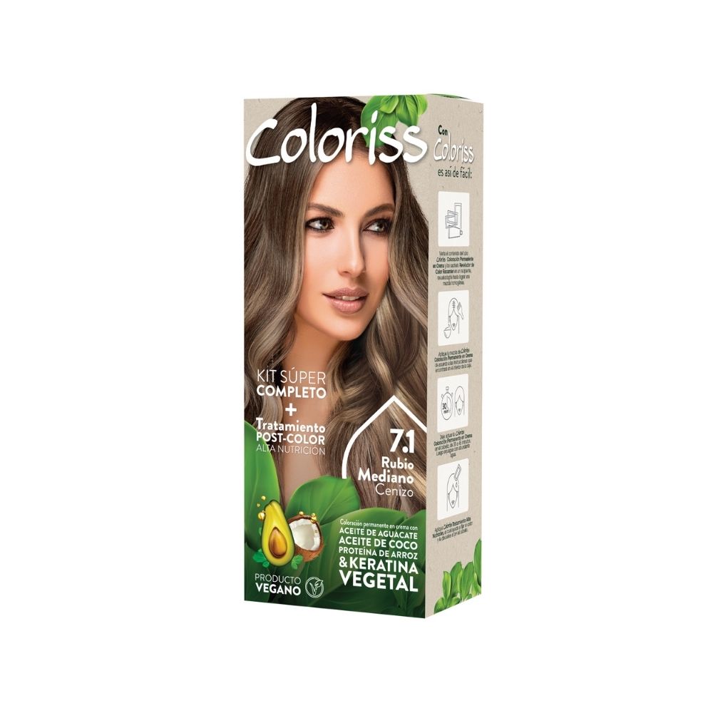 TINTURA COLORISS 7.1 RUBIO MED.CENIZO CAJA 50 G