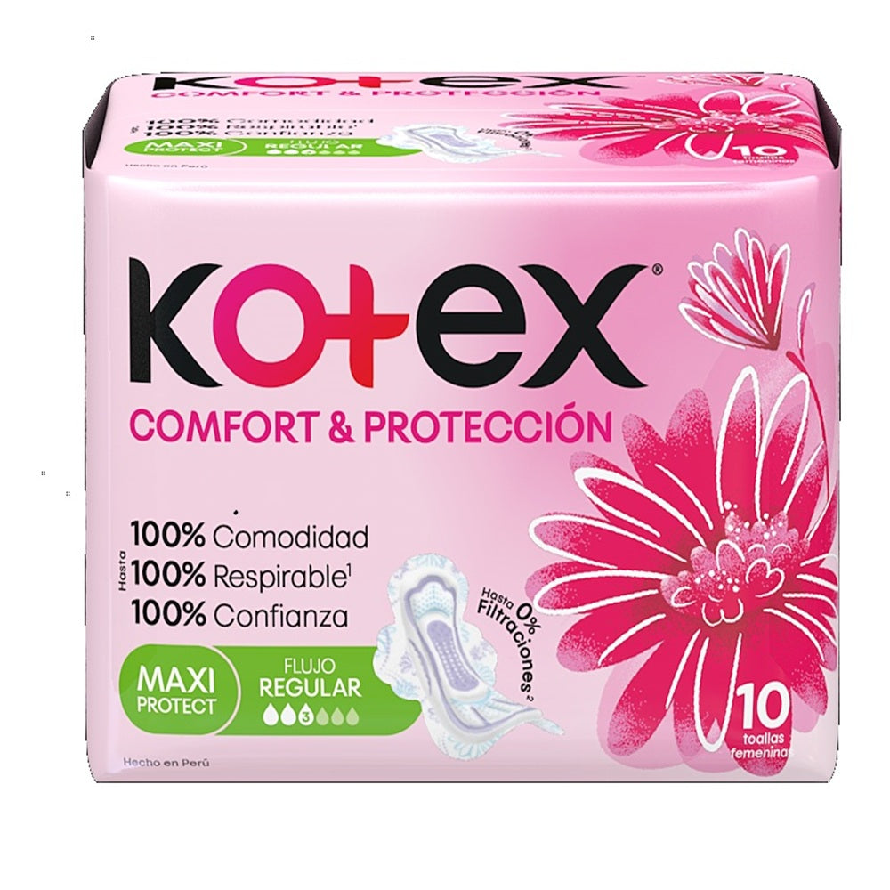 TOALLAS KOTEX COMFORT Y PROTECCION REGULAR BOLSA X 10 UNDS