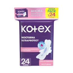 Toallas Kotex Nocturna Tela Alas Paquete X 24 Unds