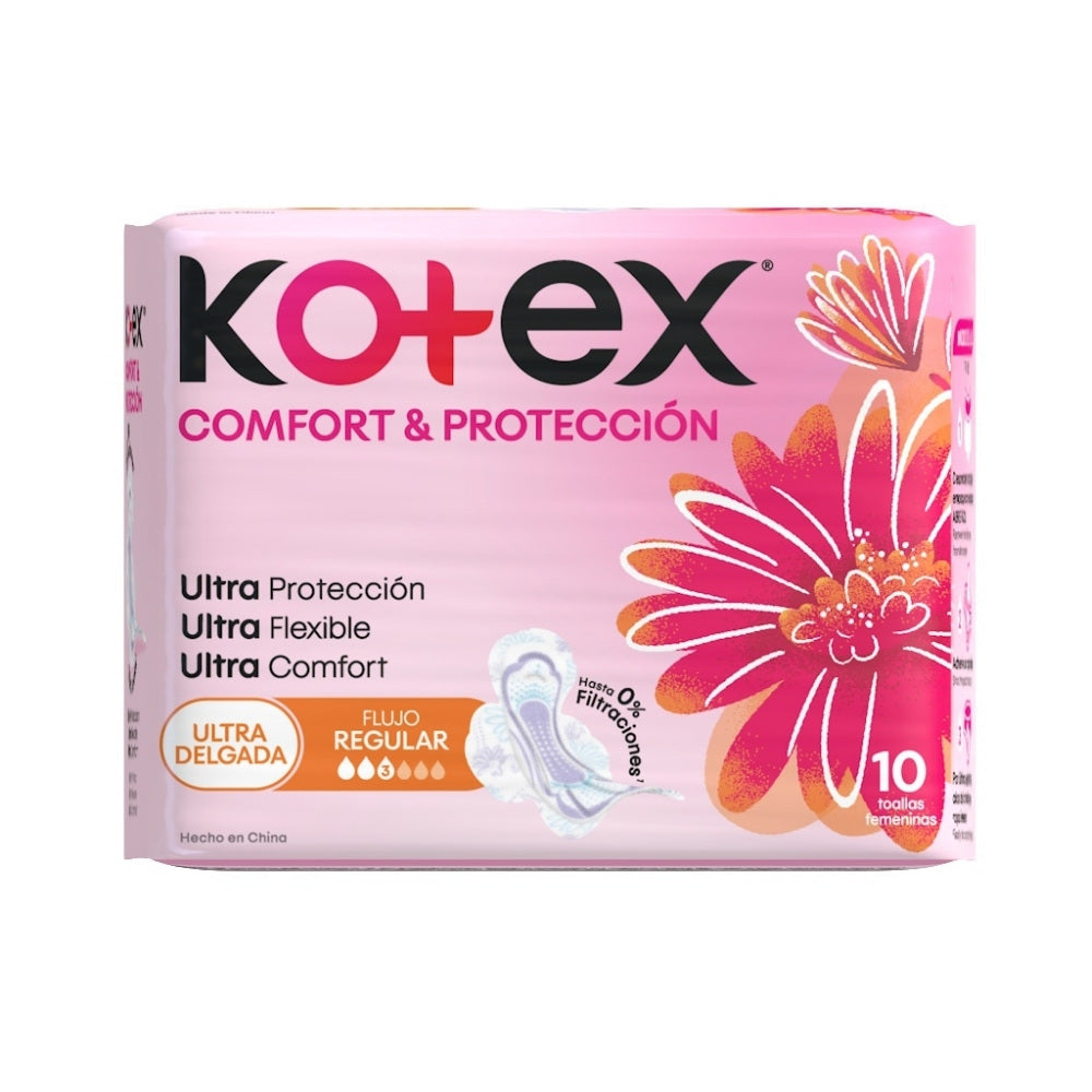 TOALLAS KOTEX ULTRA DELGADA COMFORT & PROTECCION BOLSA X 10 UNDS