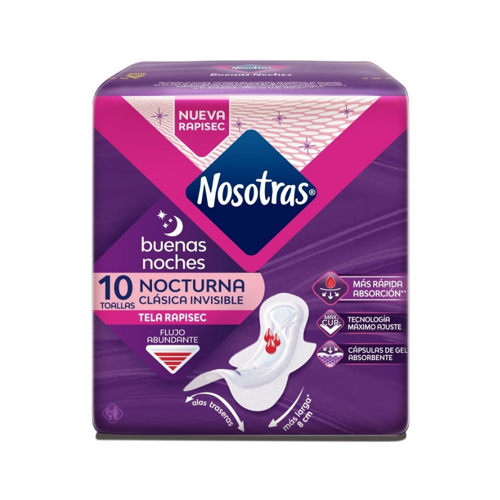 TOALLAS NOSOTRAS BUENAS NOCHES INVISIBLE RAPISEC PAQUETE X 10 UNDS