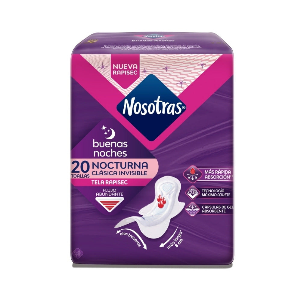 TOALLAS NOSOTRAS BUENAS NOCHES INVISIBLE RAPISEC PAQUETE X 20 UNDS