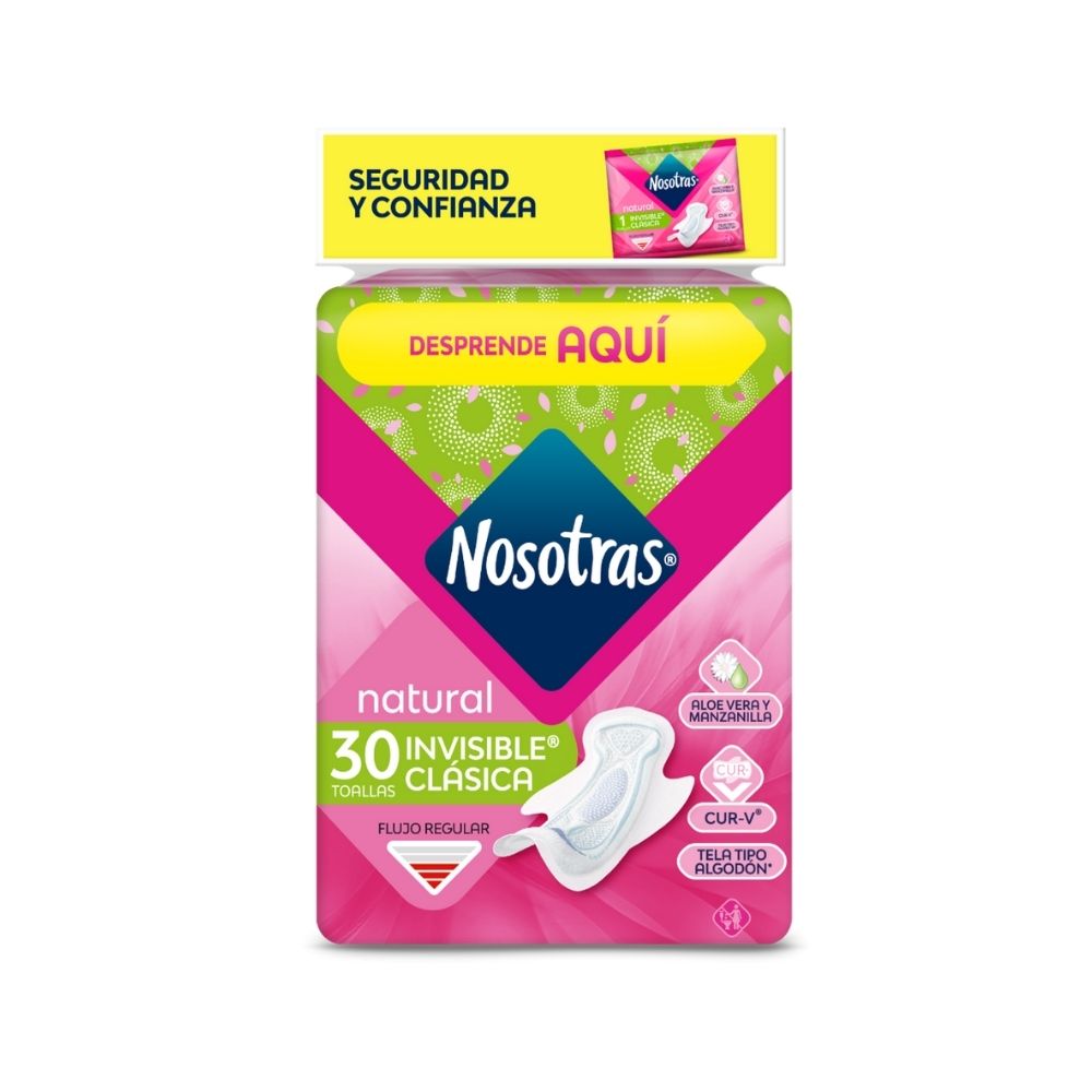 TOALLAS NOSOTRAS NATURAL INVISIBLE BOLSA X 30 UNDS