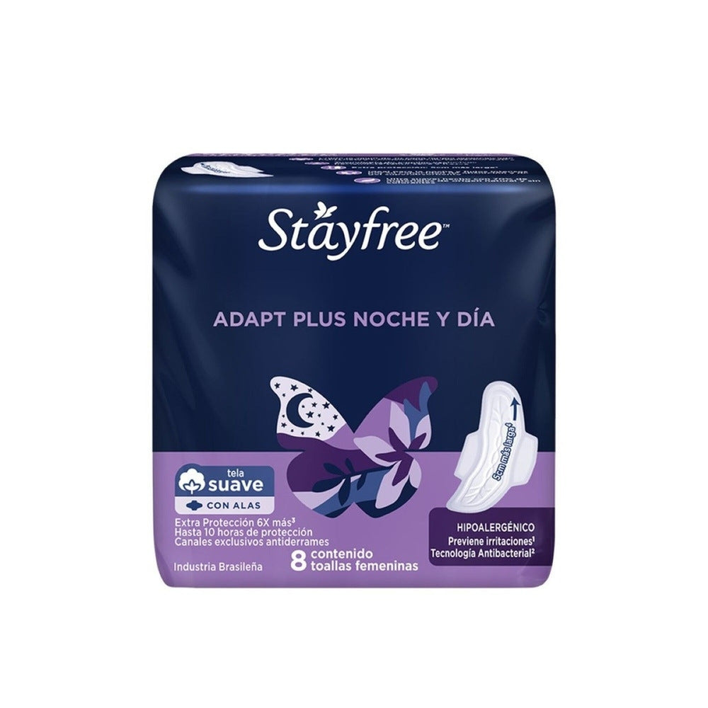 TOALLAS STAYFREE NOCHE Y DIA ALAS BOLSA X 8 UNDS