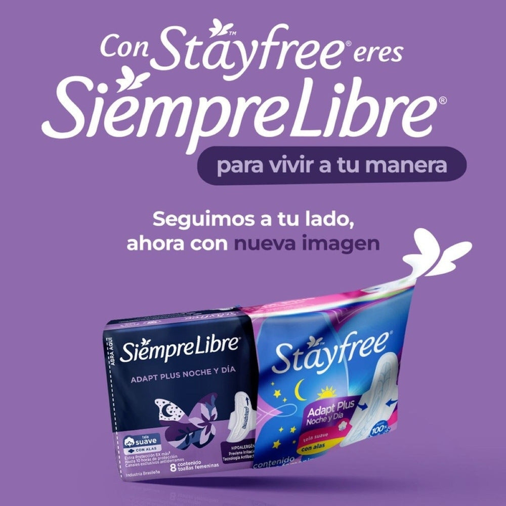 TOALLAS STAYFREE NOCHE Y DIA ALAS BOLSA X 8 UNDS