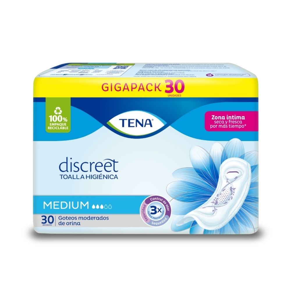 TOALLAS TENA DISCREET MEDIUM BOLSA X 30 UNDS