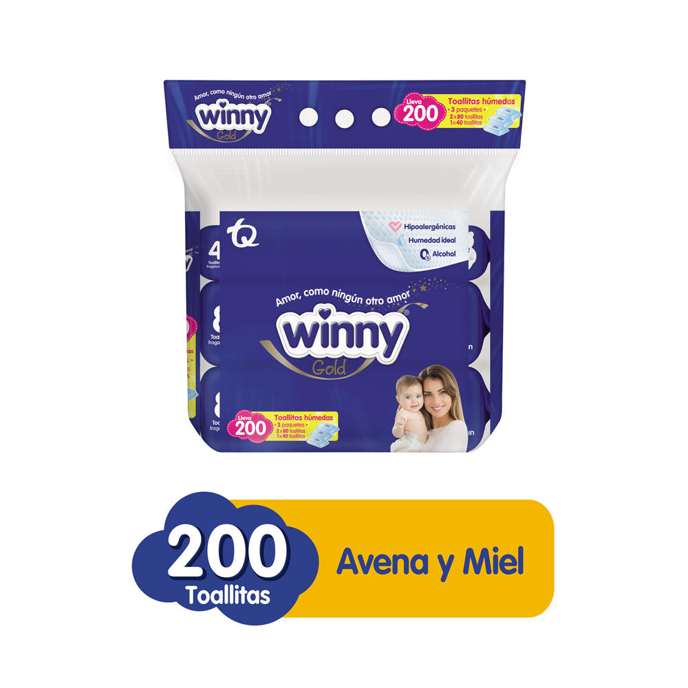 TOALLITAS HUMEDAS WINNY AVENA MIEL BOLSA X 200 UNDS