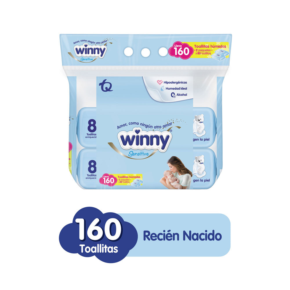 TOALLITAS HUMEDAS WINNY RECIEN NACIDO BOLSA X 160 UNDS