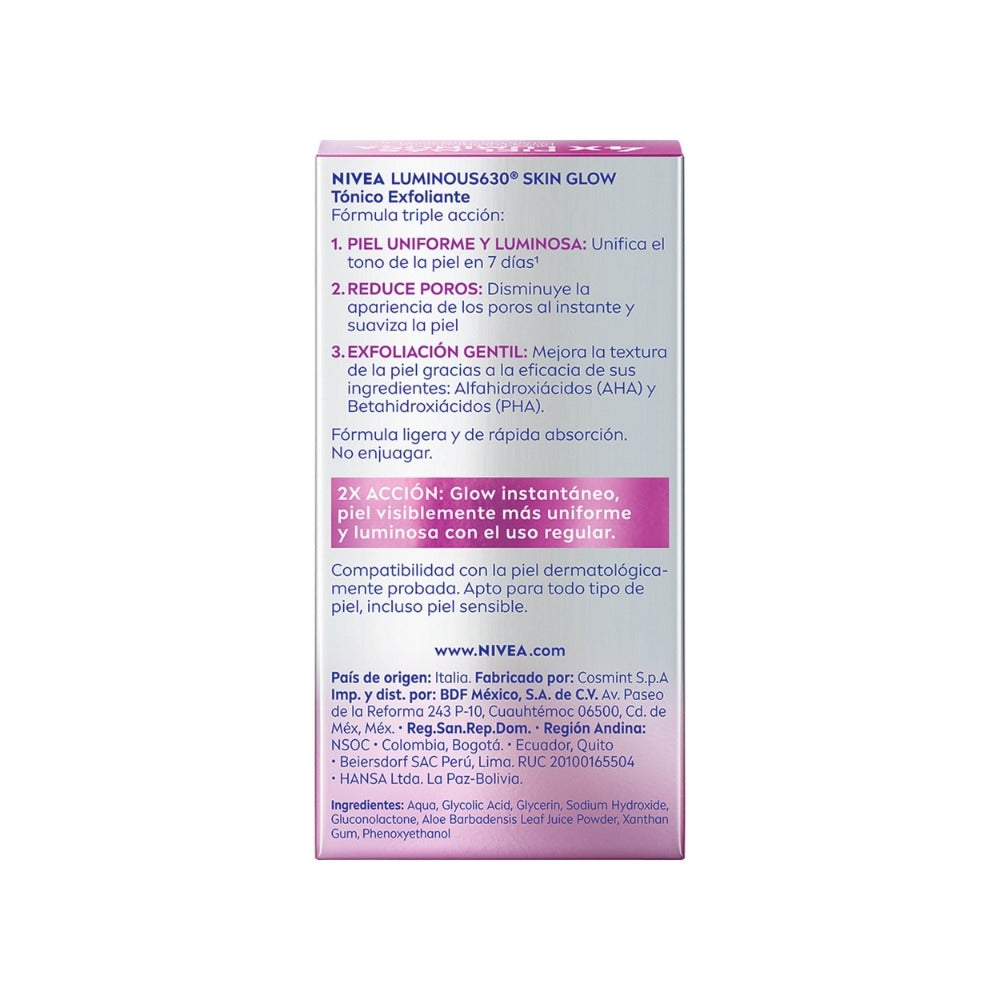 TONICO EXFOLIANTE NIVEA LUMINOUS GLOW INSTANTANEO CAJA 100 ML