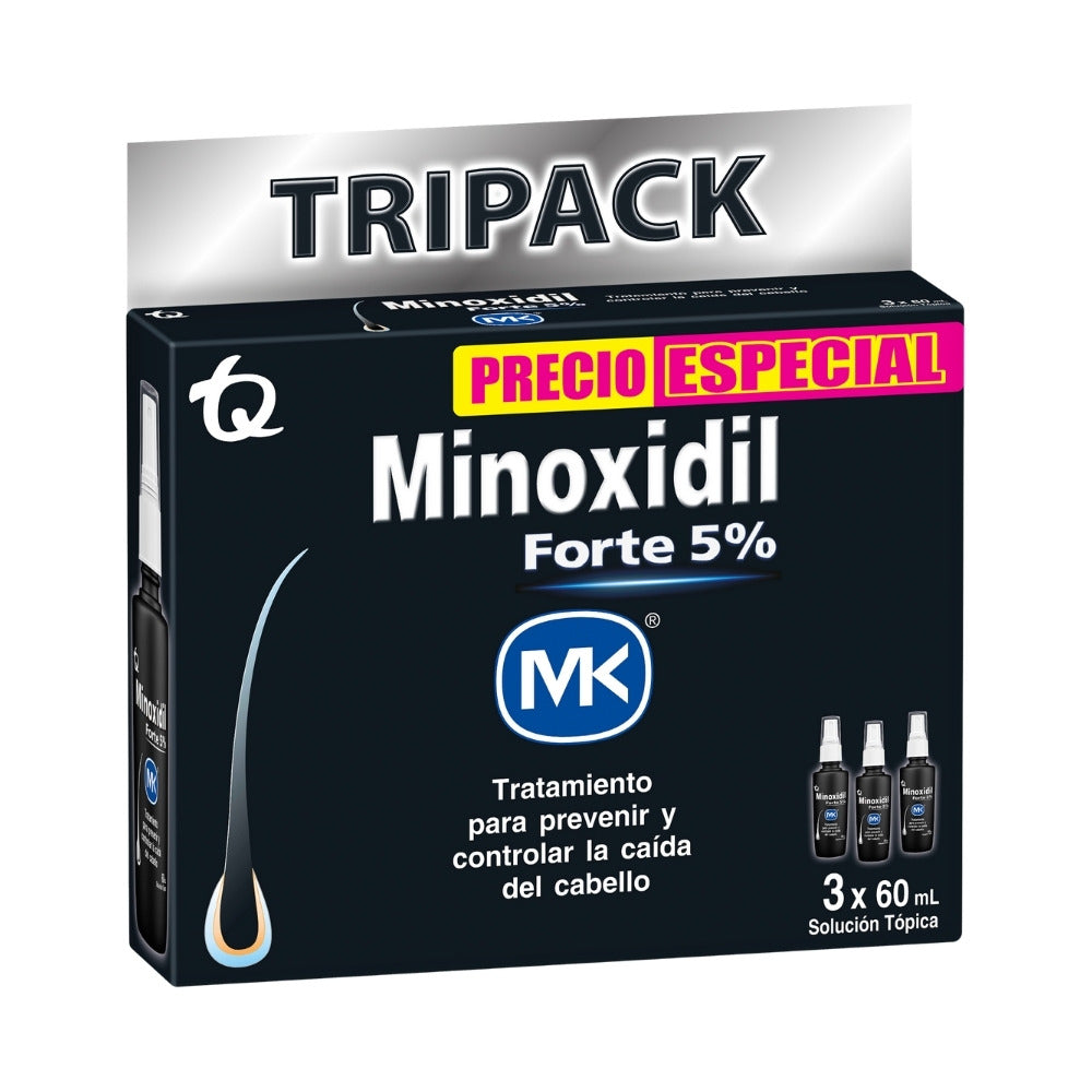 TRIPACK MINOXIDIL MK FORTE LOCION 5/1000 MG FRASCO 60 ML