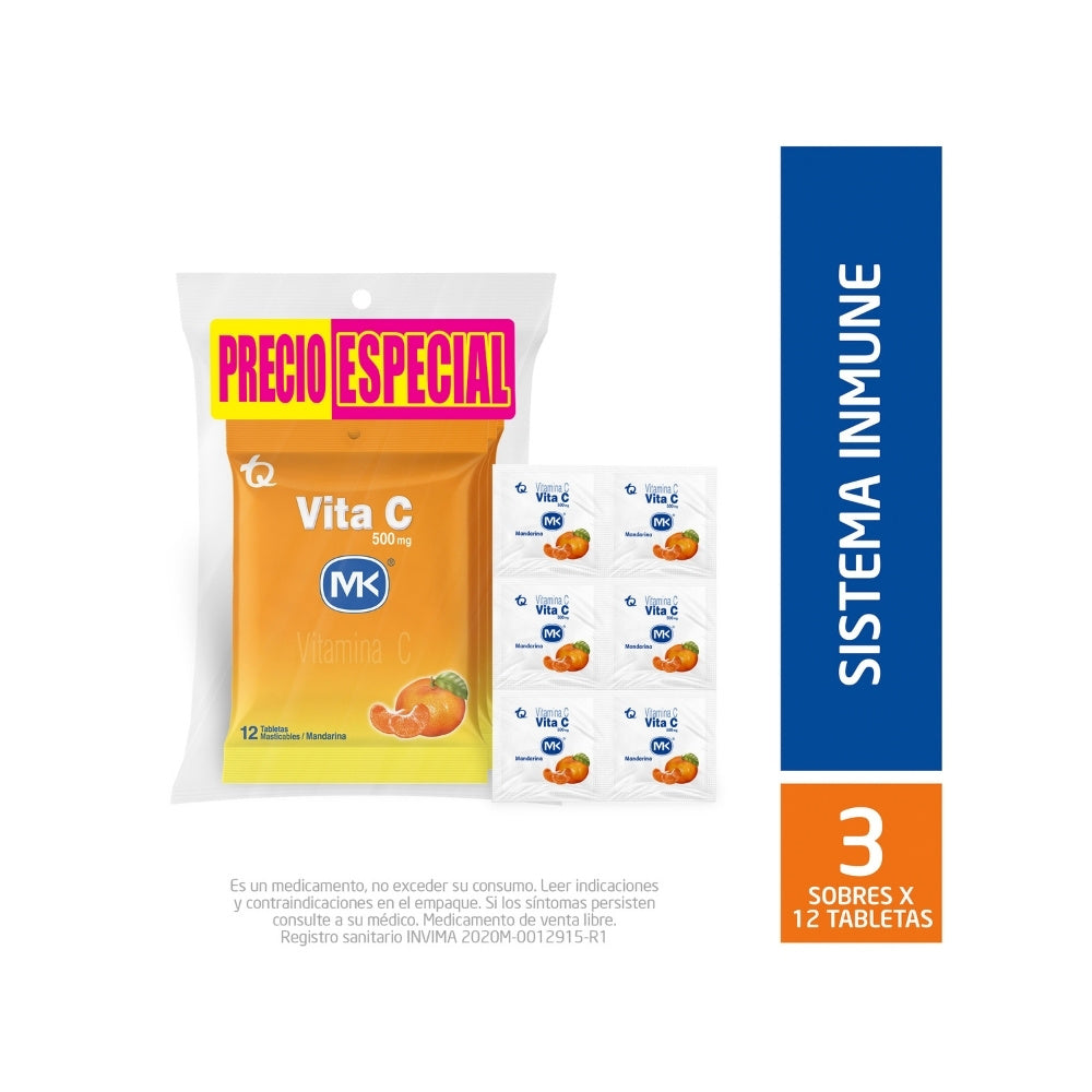 VITA C MK P.ESPECIAL TABLETAS MASTICABLES MANDARINA PAQUETE 3X12 UNDS