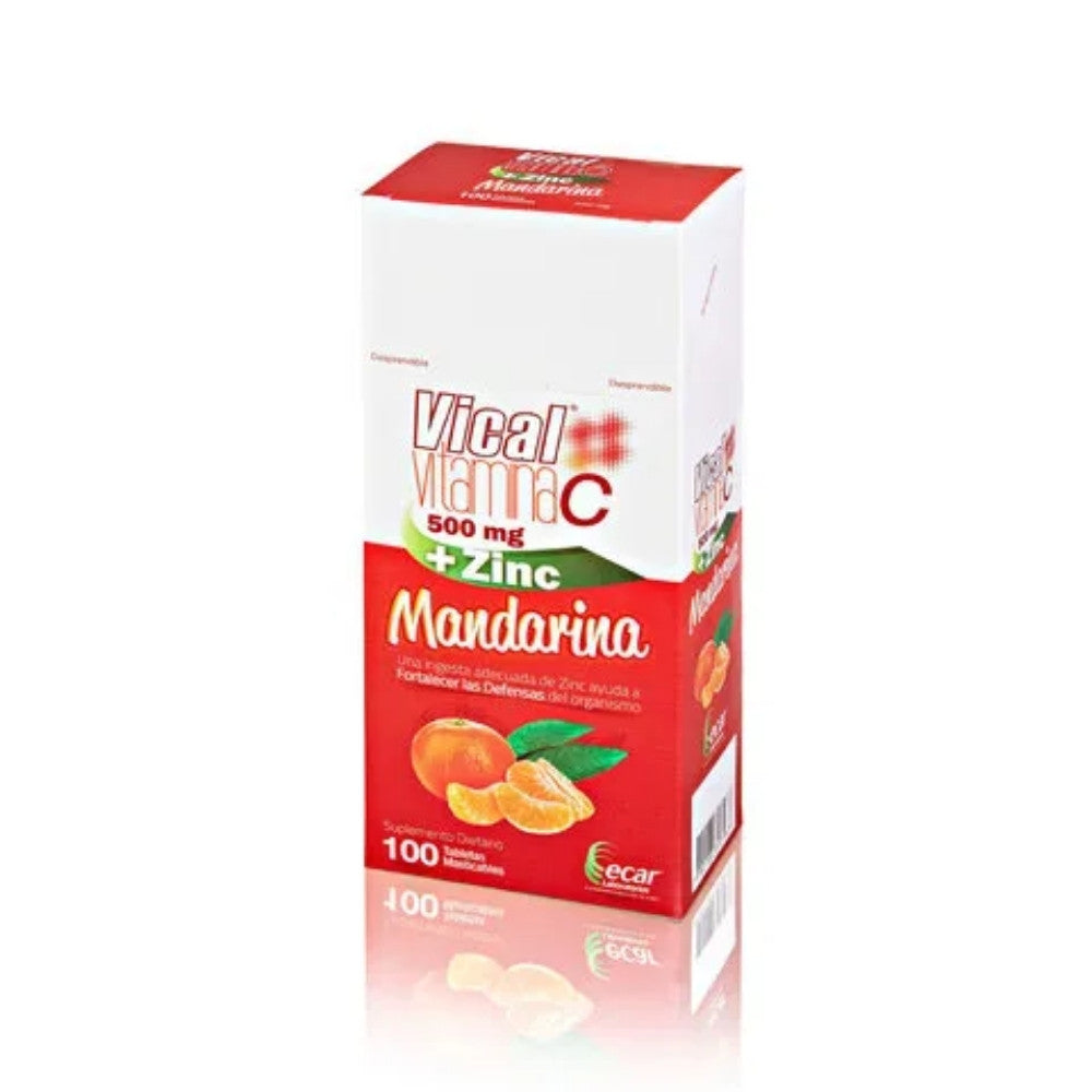 VITAMINA C VICAL + ZINC T. MASTICABLES 500/5 MG MANDARINA CAJA X 100 UNDS