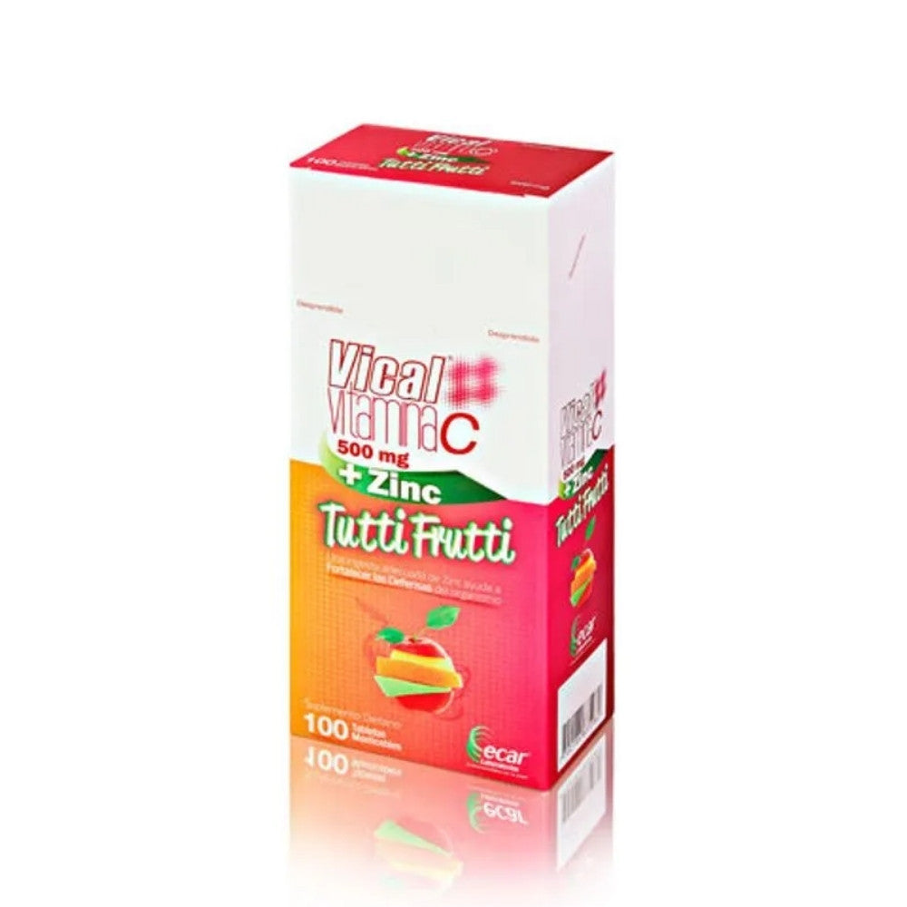 VITAMINA C VICAL + ZINC T. MASTICABLES 500/5 MG TUTTI-FRUTTI CAJA X 100 UNDS